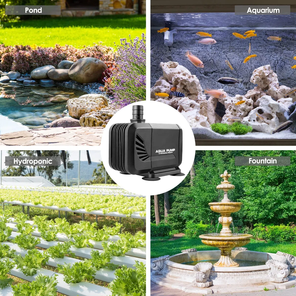 Pompa sommersa 3000l/h,40W,pompa sommersa anfibica per laghetto, pompa ad acqua silenziosa, pompa per laghetto con filtro, testa 2,8 m e 3 ugelli da 19 – 22 – 25 mm, per acquario, laghetto