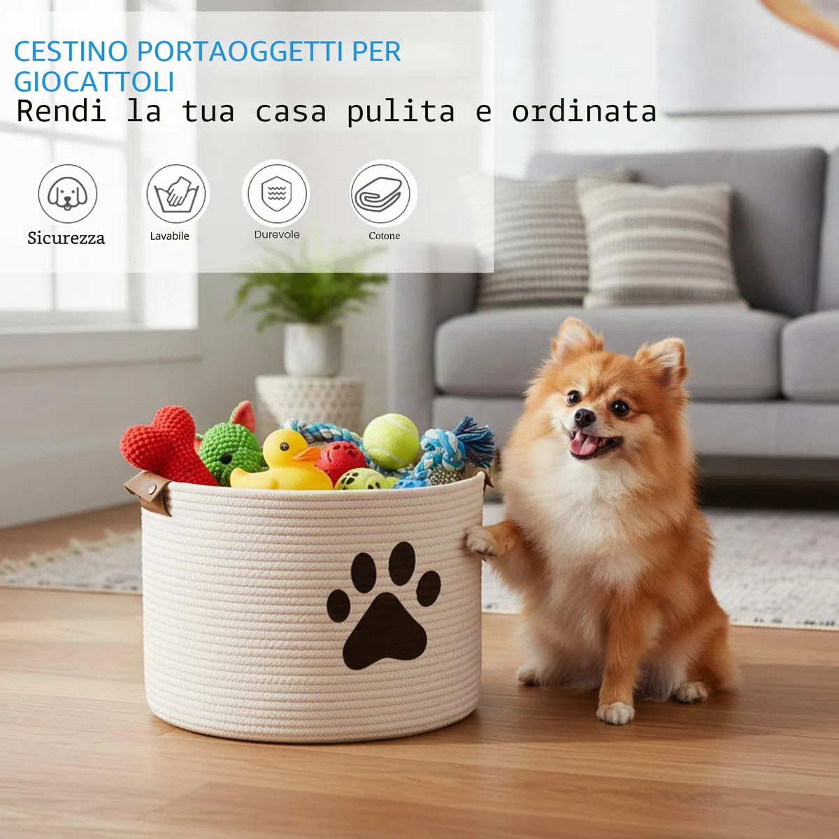 Morezi Cestino per giocattoli per cani e gatti, in grande contenitore, perfetto per raccogliere giocattoli, toelettatura, pannolini, per soggiorno, sala giochi, armadio, casa, beige