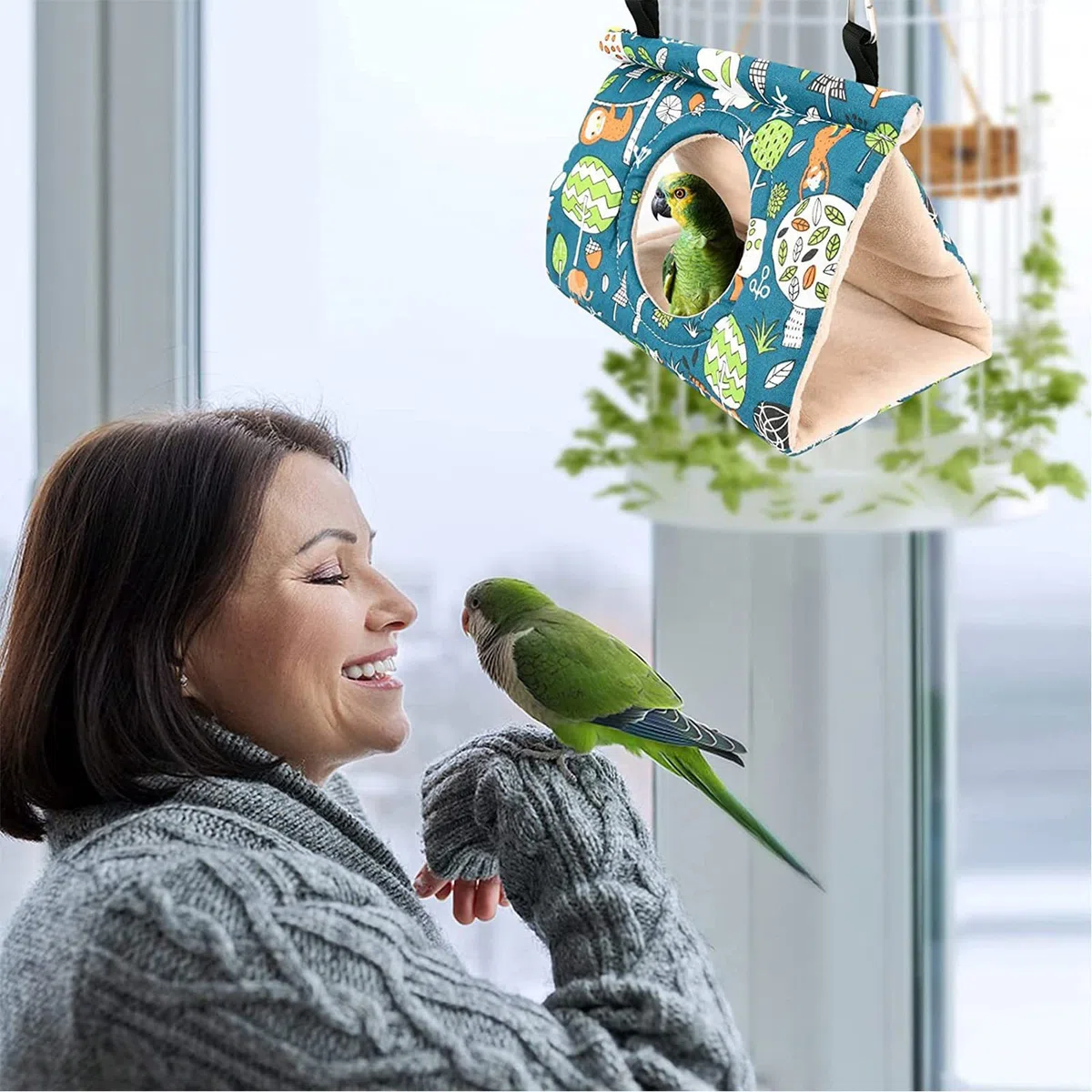 Bird Pappagallo Nido, Amaca per Uccelli Nido per Pappagalli, Nido per Pappagalli Invernale Calda, Pappagallo D'Inverno Caldo Amaca per Pappagalli, Parrocchetti Ondulati Lovebird(M, Blu)
