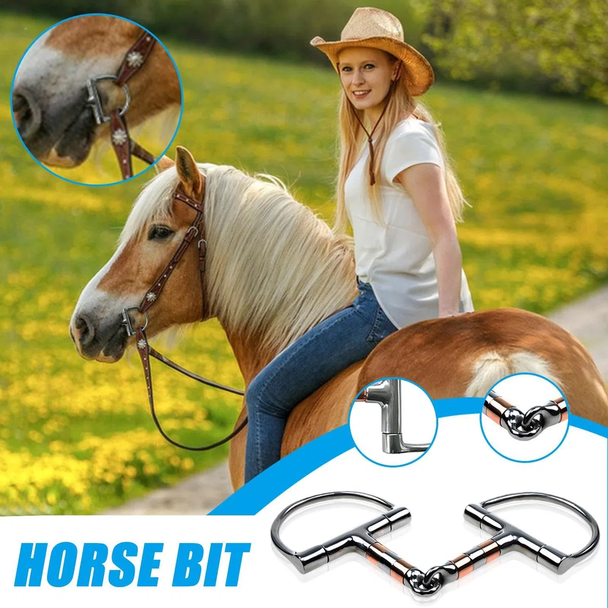 Morso per cavallo con anello a D - Morso per filetto per cavallo in acciaio inossidabile | Filetto con bocca in rame con snodo singolo, filetto professionale con anello a D per allenamento ed equitazi
