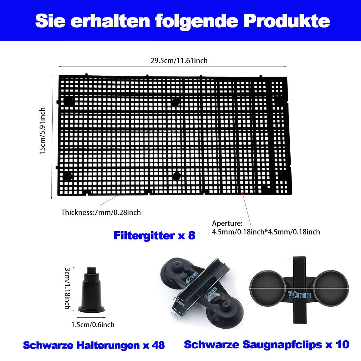 Divisori per Acquario, 8 PCS Griglia Divisoria in Plastica 30x15cm con 10 Clip a Ventosa e 48 Supporti, Separatore per Protezione del Pavimento Filtrazione Suppor to Aquascaping e Isolamento dei Pesci