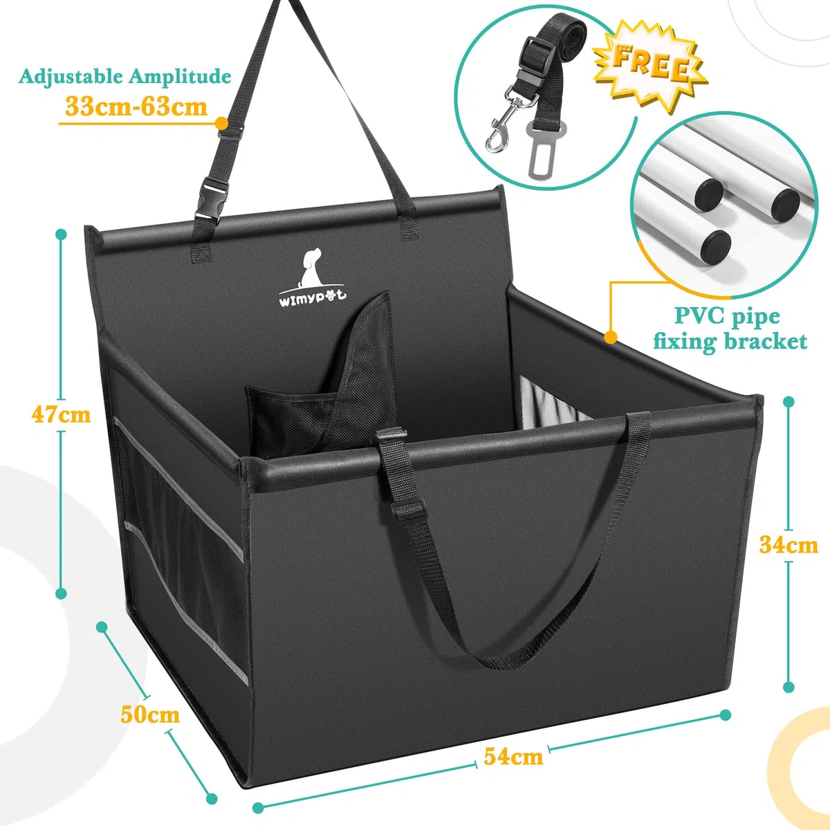 Seggiolino Auto per Cani con cintura di sicurezza, Seggiolino Auto per cani di piccola e media taglia, Coprisedile Impermeabile, Resistente agli Strappi, lavabile in lavatrice, 50x50x47cm