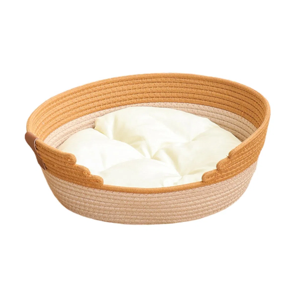 MagiDeal Cesto per Lettino per Gatti in Corda di Cotone Intrecciata, Letto per Dormire con Cuscino, Cuccia Portatile AntiGraffio per Animali Domestici, M