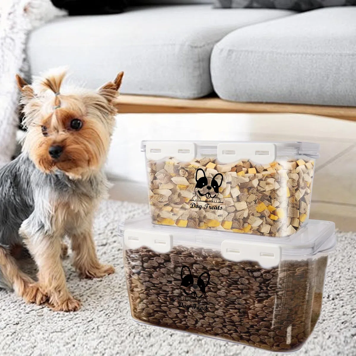 Contenitore Crocchette Cane, Set Di 2 Contenitore Per Alimenti Per Animali Domestici, Porta Crocchette Per Cani In Acrilico,Dispenser Sigillato Per Crocchette In Canna , Per Gatti, All'Aperto, Viaggi