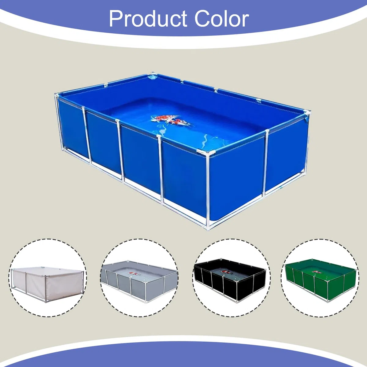 Stagno per pesci in PVC con valvola di scarico, piscina temporanea con telaio in acciaio per animali acquatici, 2 x 2 x 0,5 m, blu-nero, serbatoio per pesci d'acqua salata