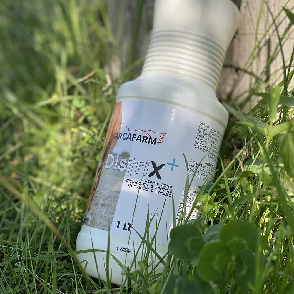 2 Pezzi Spray Districante Naturale per Cavalli 1 lt Distrix, Lucidante Coda Criniera Manto, Detergente Pulizia Pelo rimuovi sporco, lozione a secco nodi, rende manto morbido setoso, 100% Made in Italy