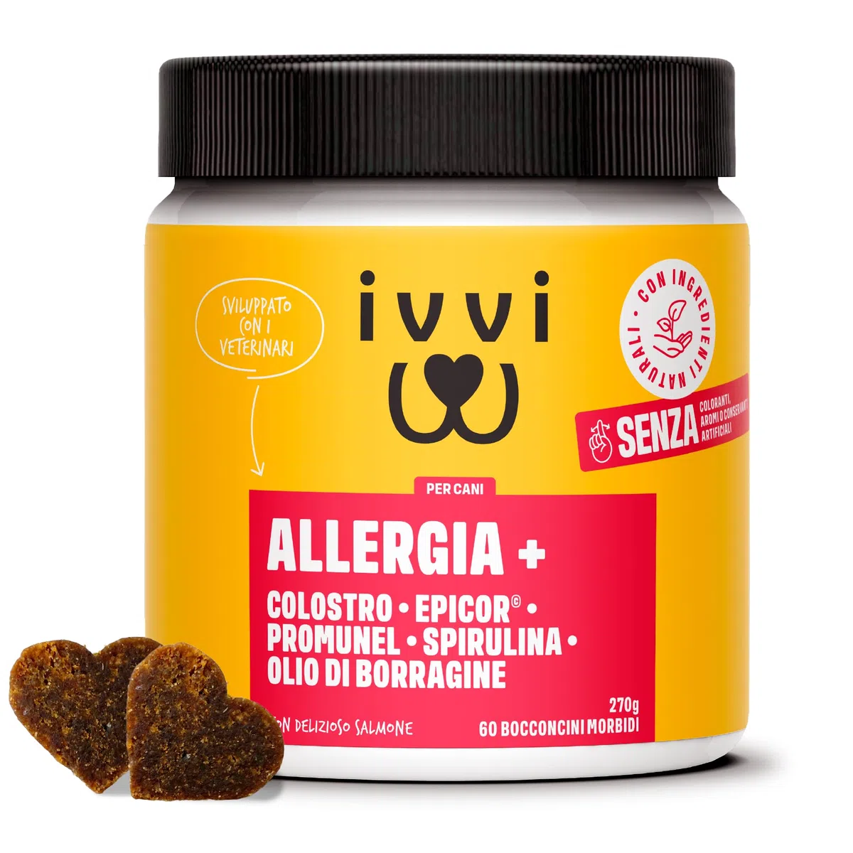 ivvi Allergy Immunity per cani – contro allergie e prurito e rafforzare il sistema immunitario – 60 deliziosi snack (270g) con salmone