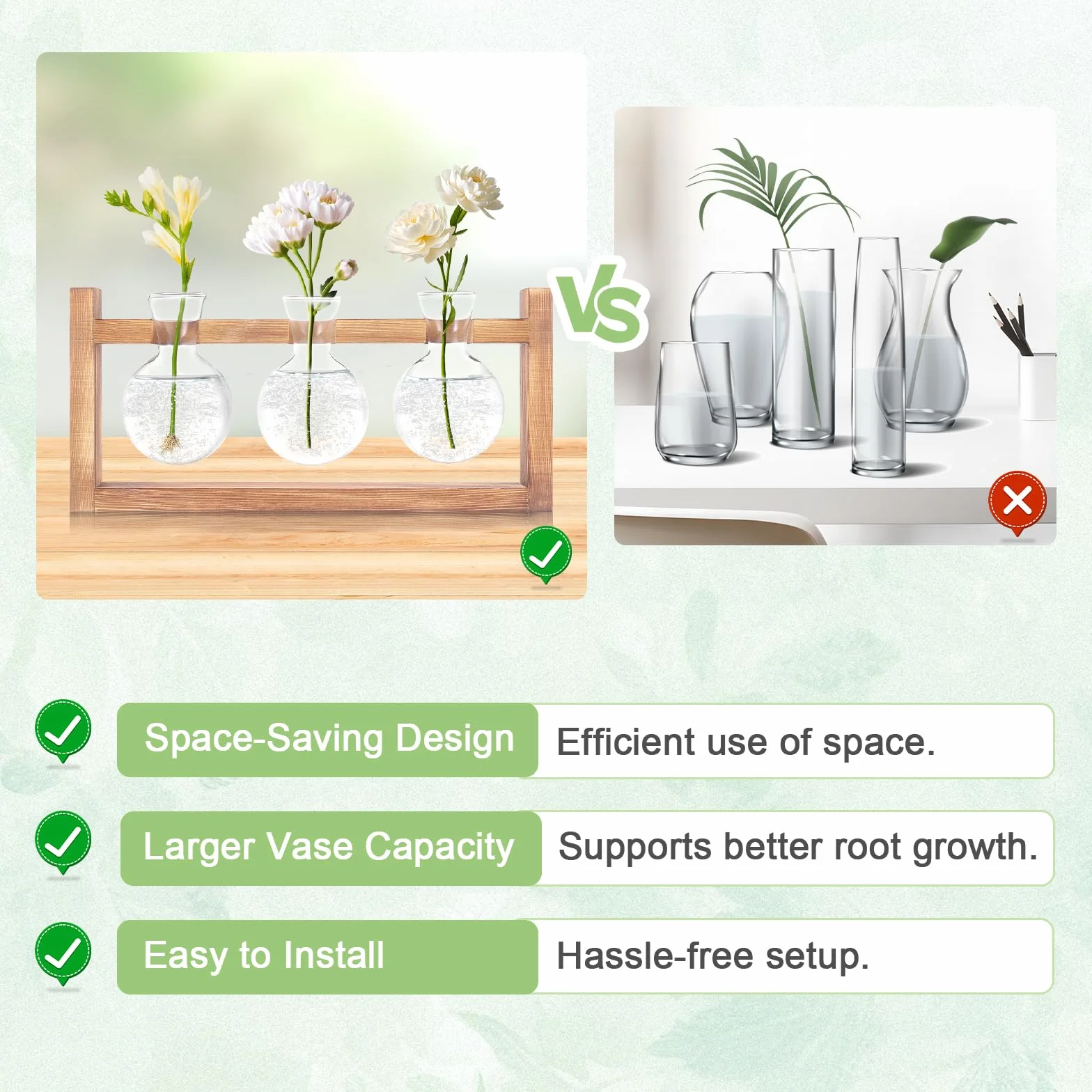 Stazione di Propagazione per Piante, Terrario in Vaso con Base in Legno, Decorazioni Eleganti per Scrivania con Piante in Terrario, Stazione di Propagazione per Talee di Fiori da Appartamento