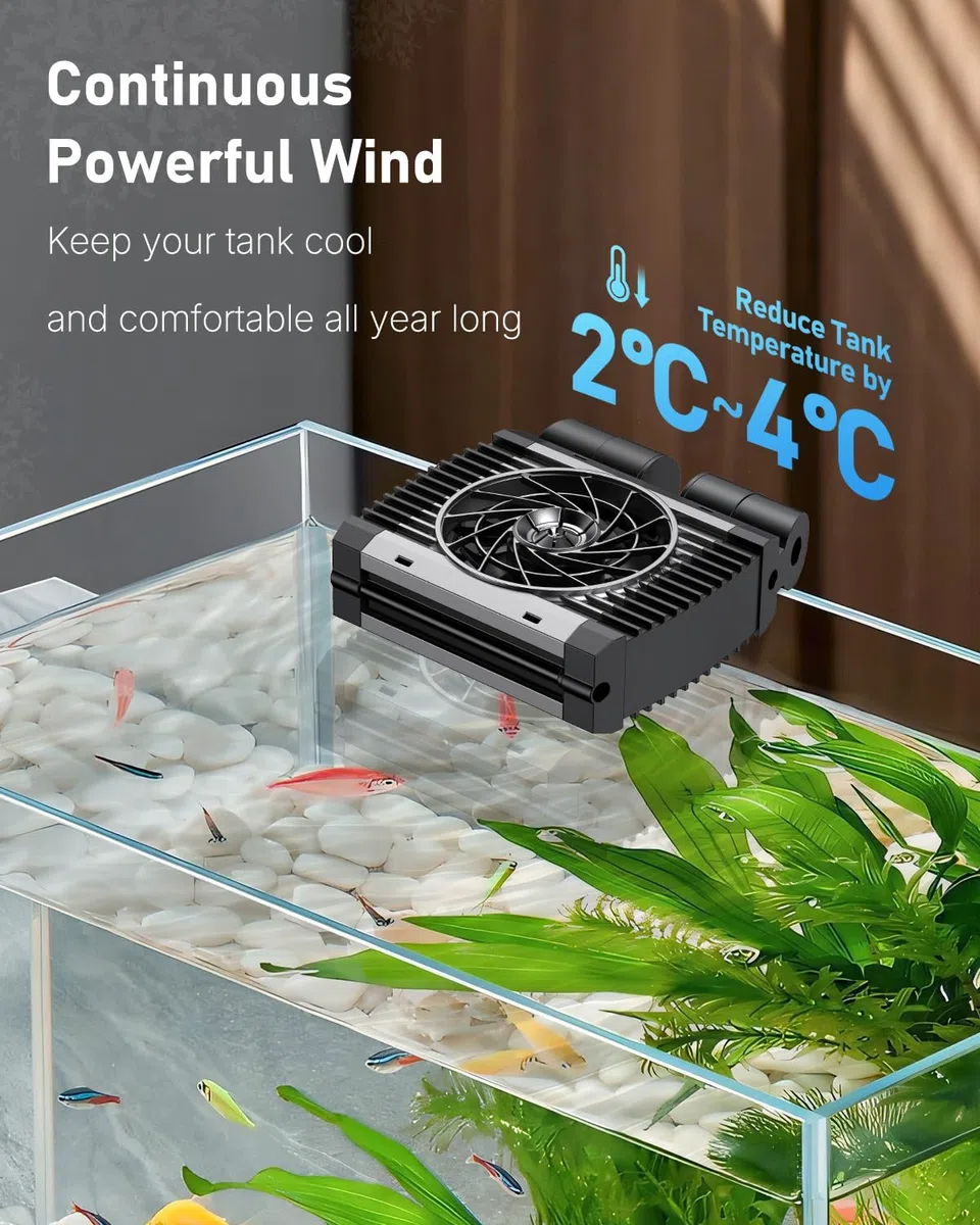 Pawfly Raffreddatore per acquari, per acquari Silenzioso, Ventilatore per acquari con velocità Regolabile e Timer, raffreddatore d'Acqua per terrari per vasche Fino a 40 cm (1 Ventilatore)