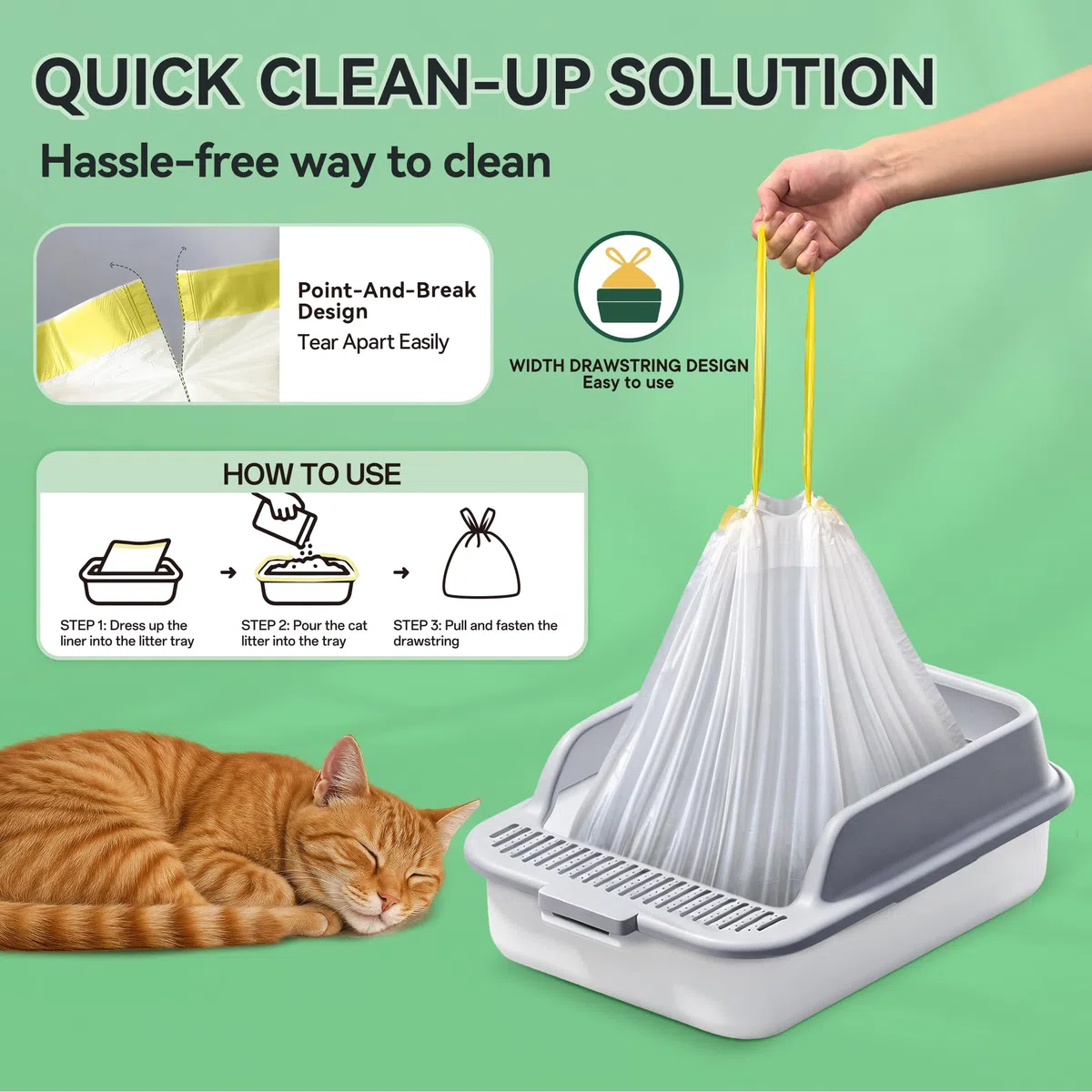 30 pezzi fodere per lettiera per gatti con coulisse, sacchetti resistenti ai graffi per lettiera piccola-L(94x45CM)