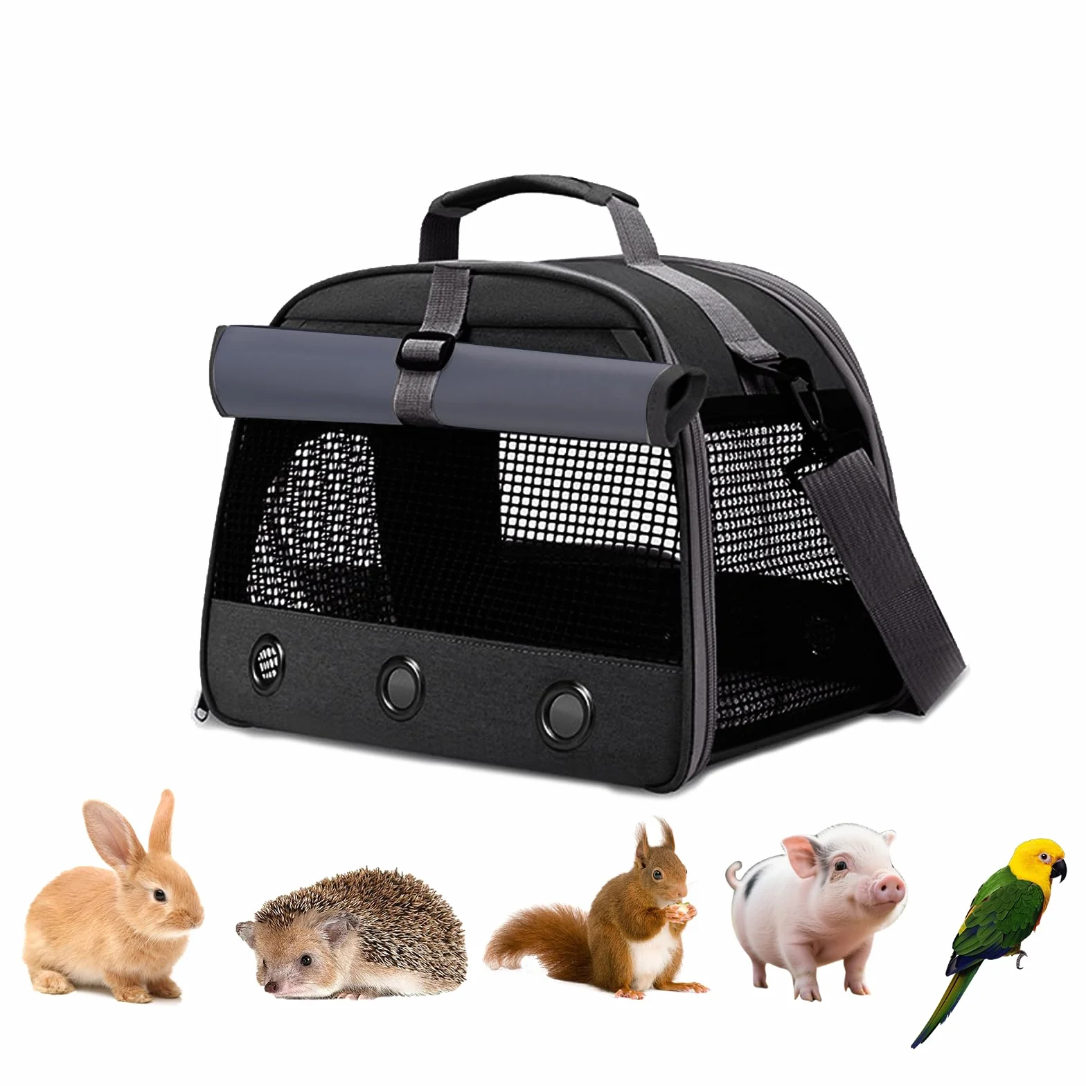 Borsa per il Trasporto di Animali di piccola taglia,35 * 25 * 23cm Trasportino per porcellini d'India, conigli, criceti, uccelli, Borsa per animali con manico stabile e Cuscino peluche,nero