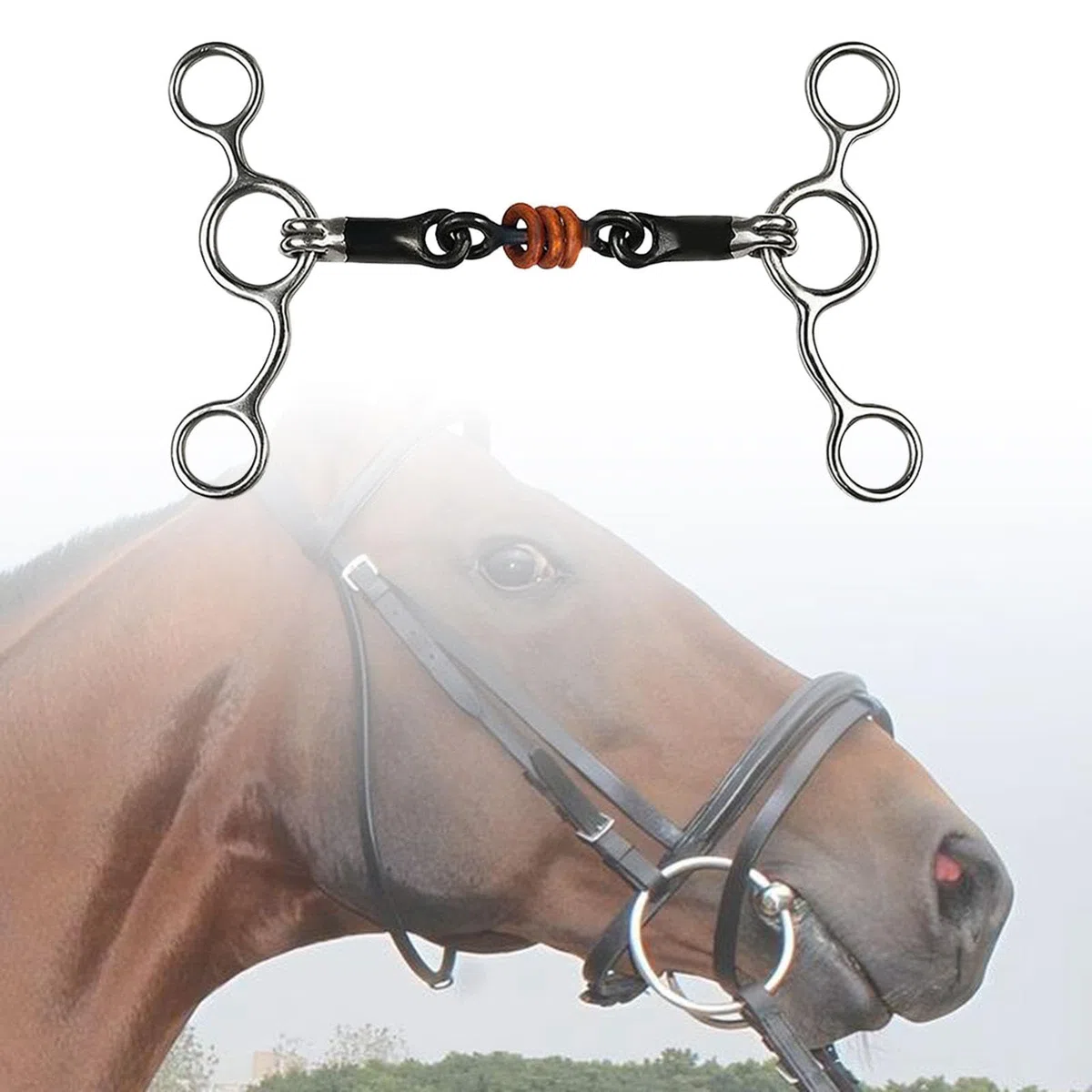 Fenteer Morso per Cavallo con Ganci per Catena, Morso per Bavaglio con Rullo per Guance, per Cavalli da Prestazione, 135 mm