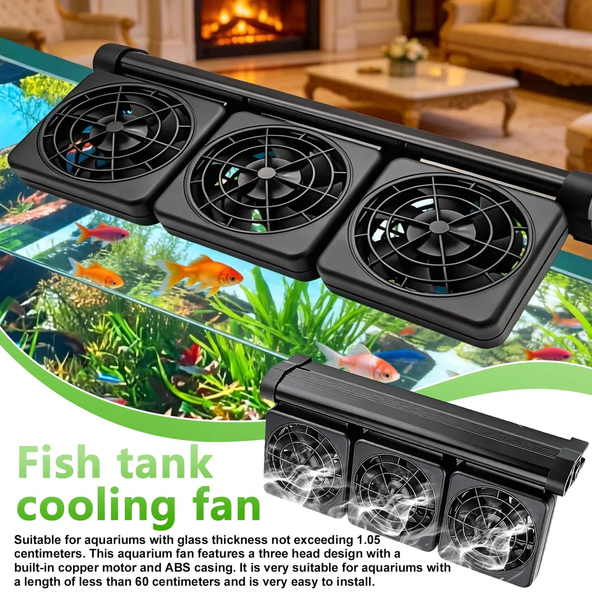 BORDEAG Ventola per acquario, radiatore per acquario, 5 velocità di vento, silenziosa, ventilatore per acquario, ventilatore silenzioso con timer per acquario da 60 cm, 3 ventole