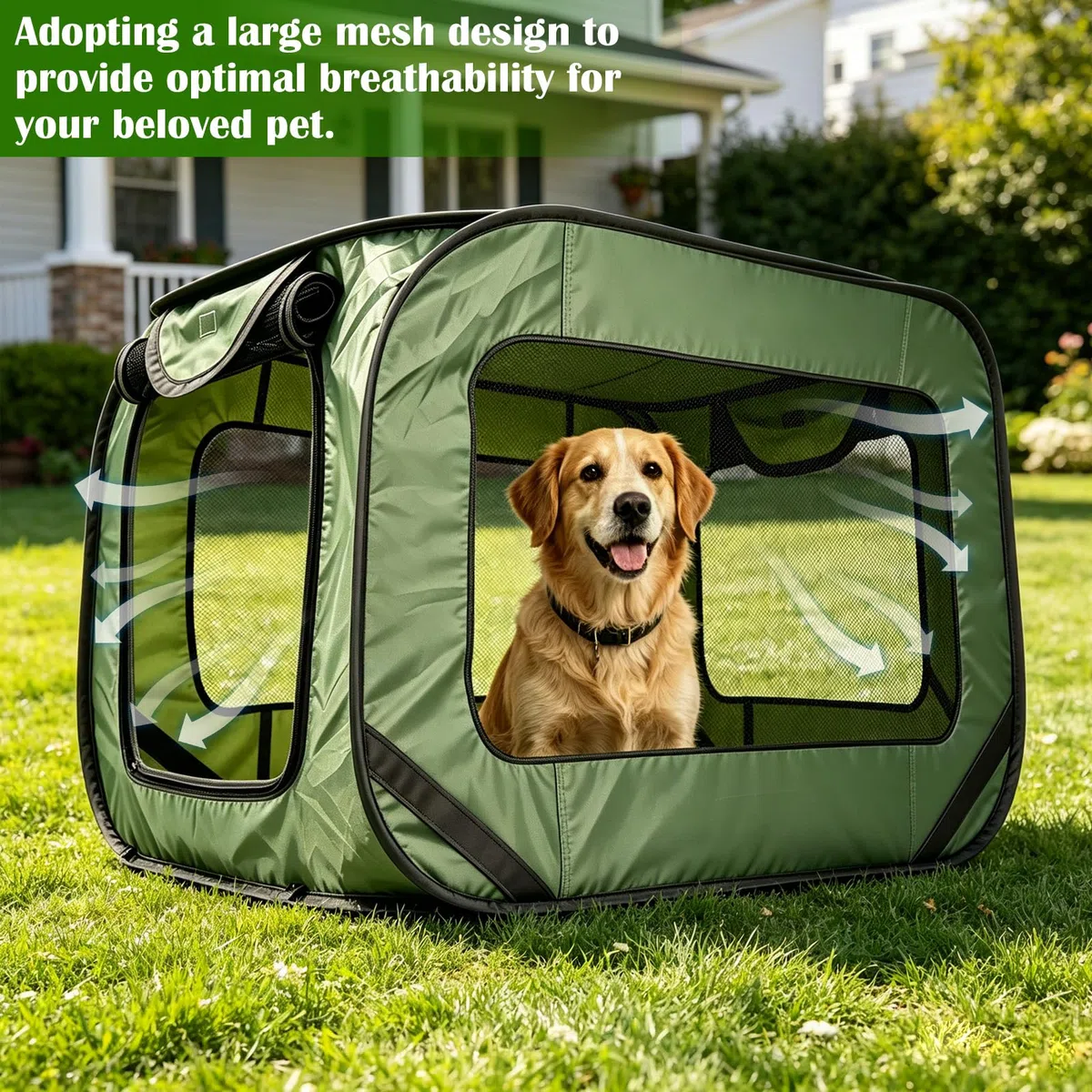 Trasportino per cani pieghevole, pieghevole, grande superficie a rete, pieghevole, in tessuto Oxford portatile, per auto e esterni, 52 x 92 x 52 cm