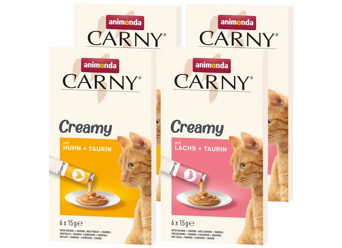 Bundle Animonda Carny Creamy Adult - Set misto pollo e salmone + taurina | 24 x 15 g snack per gatti | spuntino cremoso senza cereali e zucchero
