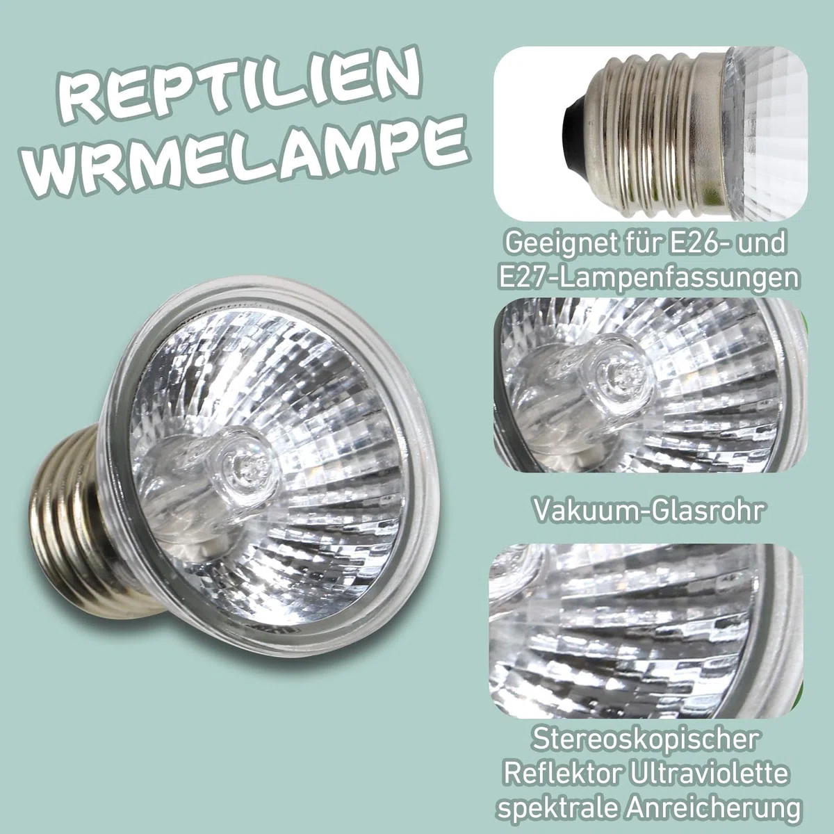 LUCKY HERP Lampada riscaldante per terrario, 25 W, 4 pezzi, UVA UVB, lampada alogena a tartaruga, E27 UVB Basking Spot lampada per tartaruga, barba, lucertole, serpenti