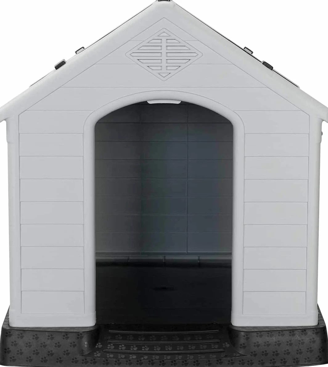 Aqpet Cuccia per Cani in Plastica per Esterno Interno Casa Giardino, Impermeabile con Pavimento Rialzato, per Cani Taglia Media 87 x 78 x 81 H, Grigio
