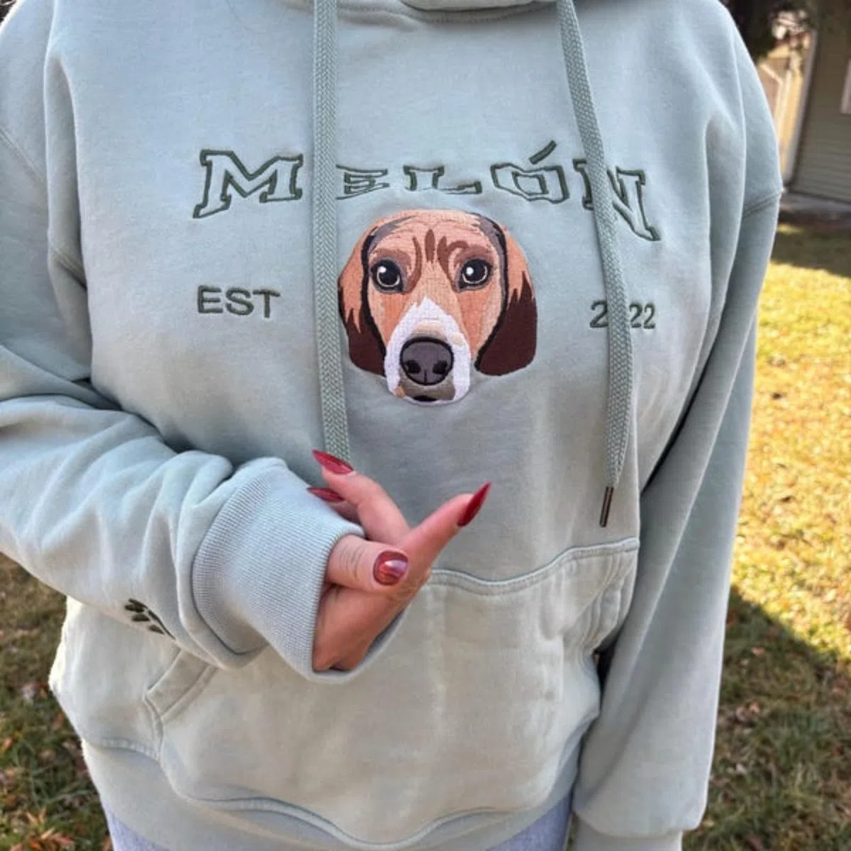 Felpa personalizzata cane con foto + nome ricamato cappuccio
