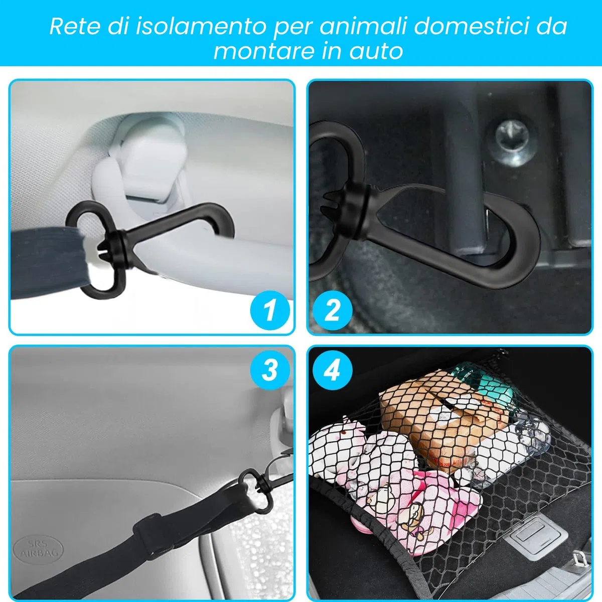 Griglia Protettiva Barriera per Auto Rete di Separazione: Protezione per Cani Auto Protezione per Cani Realizzata in Polipropilene con 4 Ganci, Elasticità Cancello per Cani per il Bagagliaio Divisorio