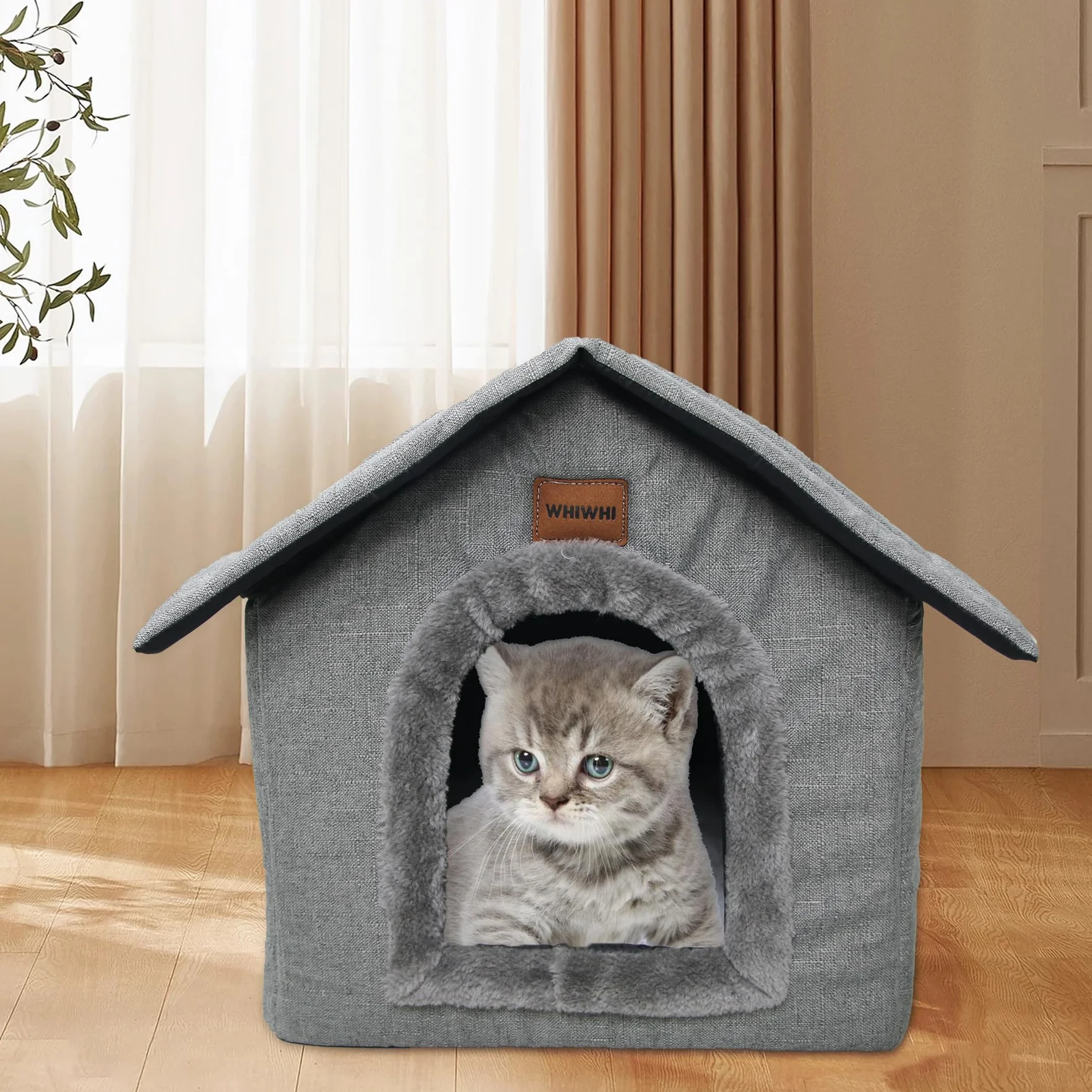 Casetta per Gatti Cuccia Per Animali Domestici con Cuscino in Peluche Pieghevole Cuccia Gatto Tenda per Gatti Caldo e Confortevole 35x30x35cm