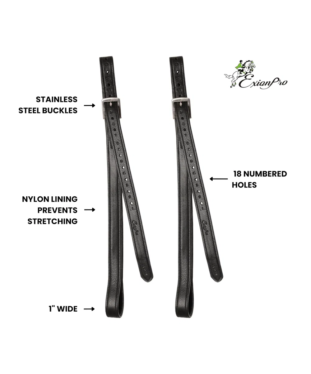Exion FlexiStrong Staffili in Pelle per Sella Inglese – Cuir di Vitello 1" con Anima in Nylon – Fori Numerati, Fibbia Inox – Nero/Marrone – 120 a 155 cm – Equitazione Cavallo