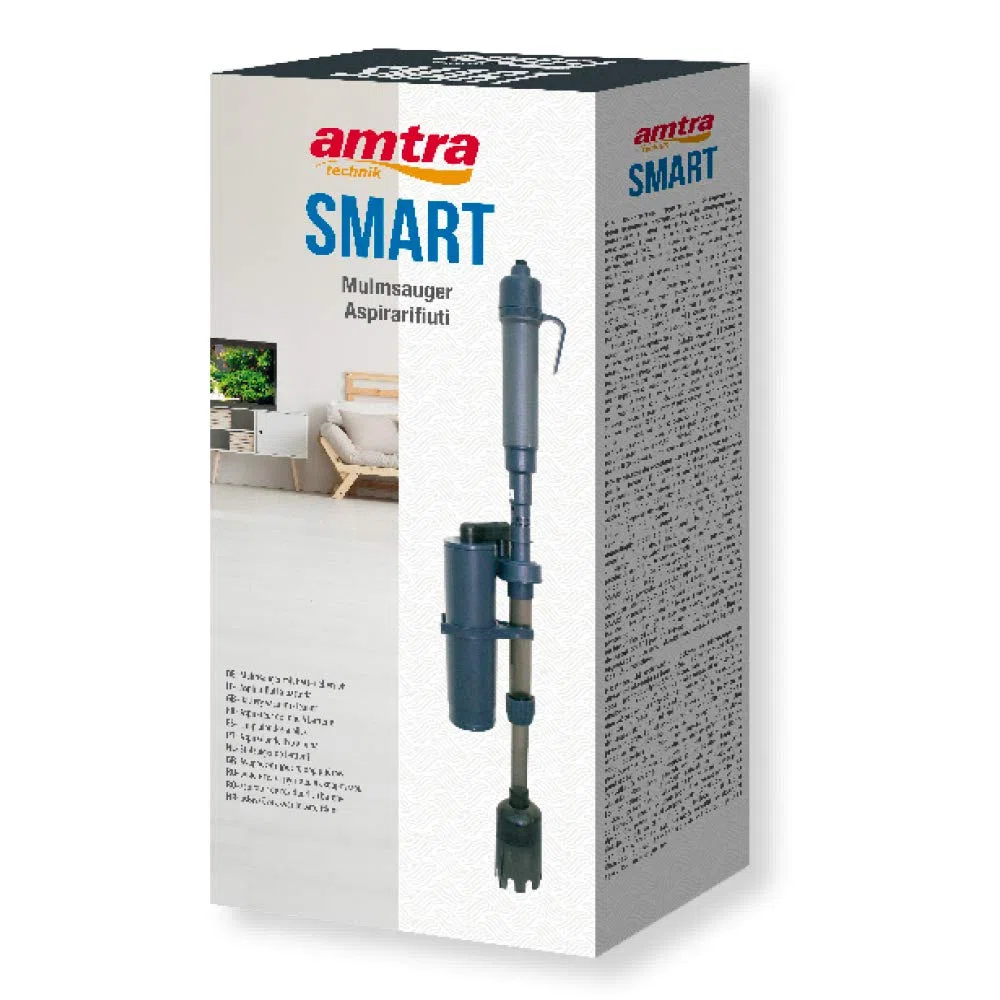 Amtra Smart - Aspirarifiuti per acquario a batteria, Kit Pulizia Acquario, Per Acquari e Tartarughiere, Sifone per cambio acqua, Calza filtrante sostituibile, Cartuccia filtrante riempibile, 41 cm