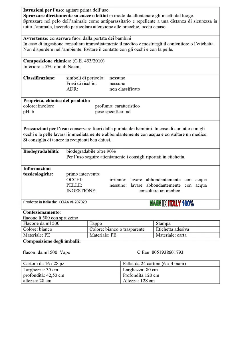 PIP Eco Alt Parassiti, Antiparassitario per Cani e Gatti Spray Olio di Neem Vegetale, Made in Italy - Repellente contro Pulci, Zecche, Pappataci, Pidocchi - Adatto a per Tappeti e in Auto