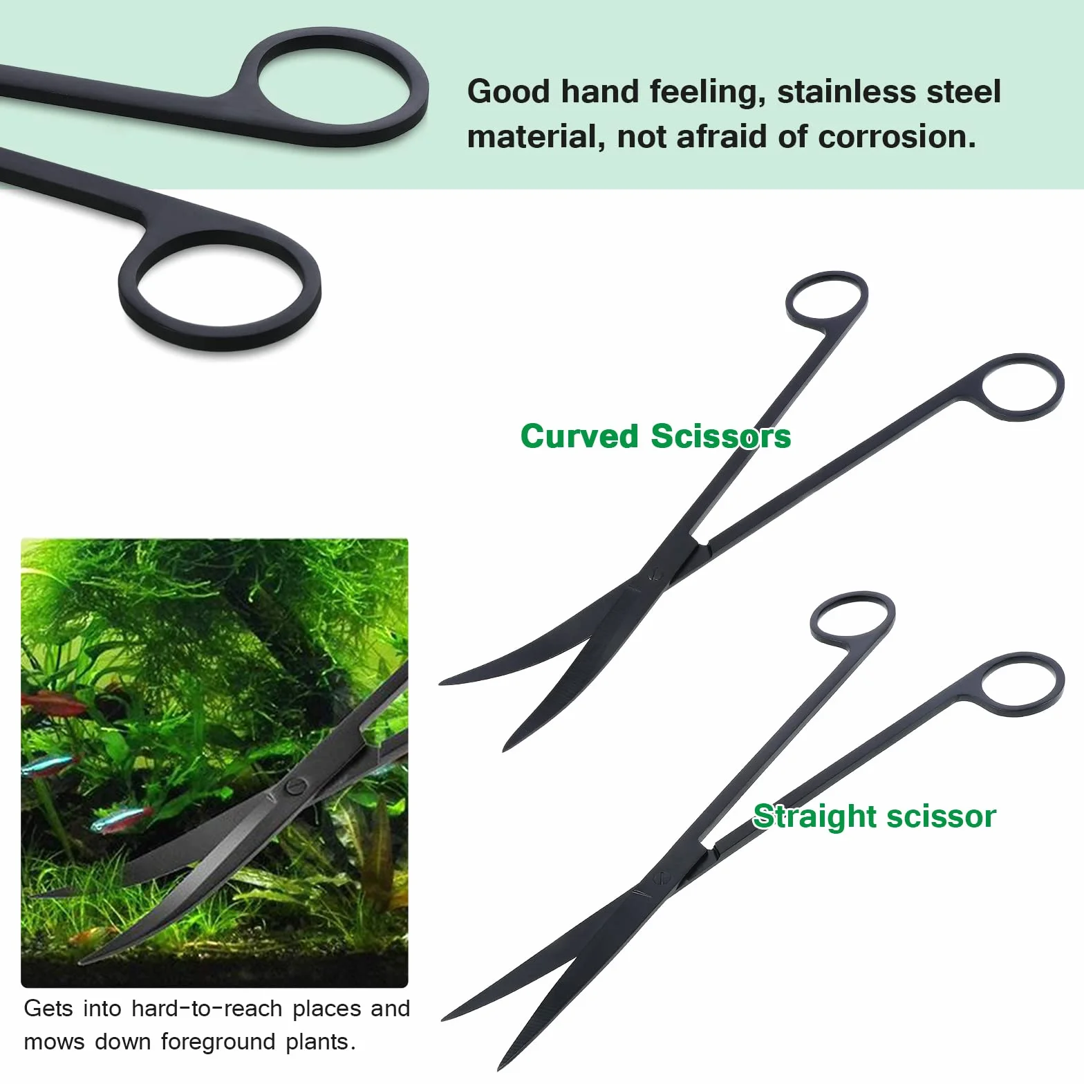 Coolty Kit di strumenti per aquascaping piante acquatiche 7 in 1, pinzetta a forbice in acciaio inox, spatola strumenti per la pulizia dell'acquario, rete da pesca e raschietto per alghe per acquari