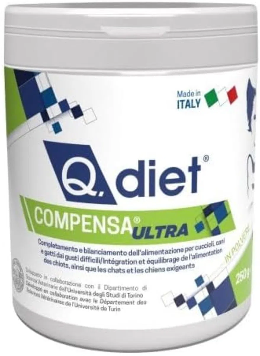 Q.Diet Compensa Ultra Cane Gatto 250g in Polvere - Mangime Complementare per Cani e Gatti Ricco di Vitamine e Minerali Ideale a Completamento delle Diete Casalinghe. NUOVA FORMULA Più Appetibile