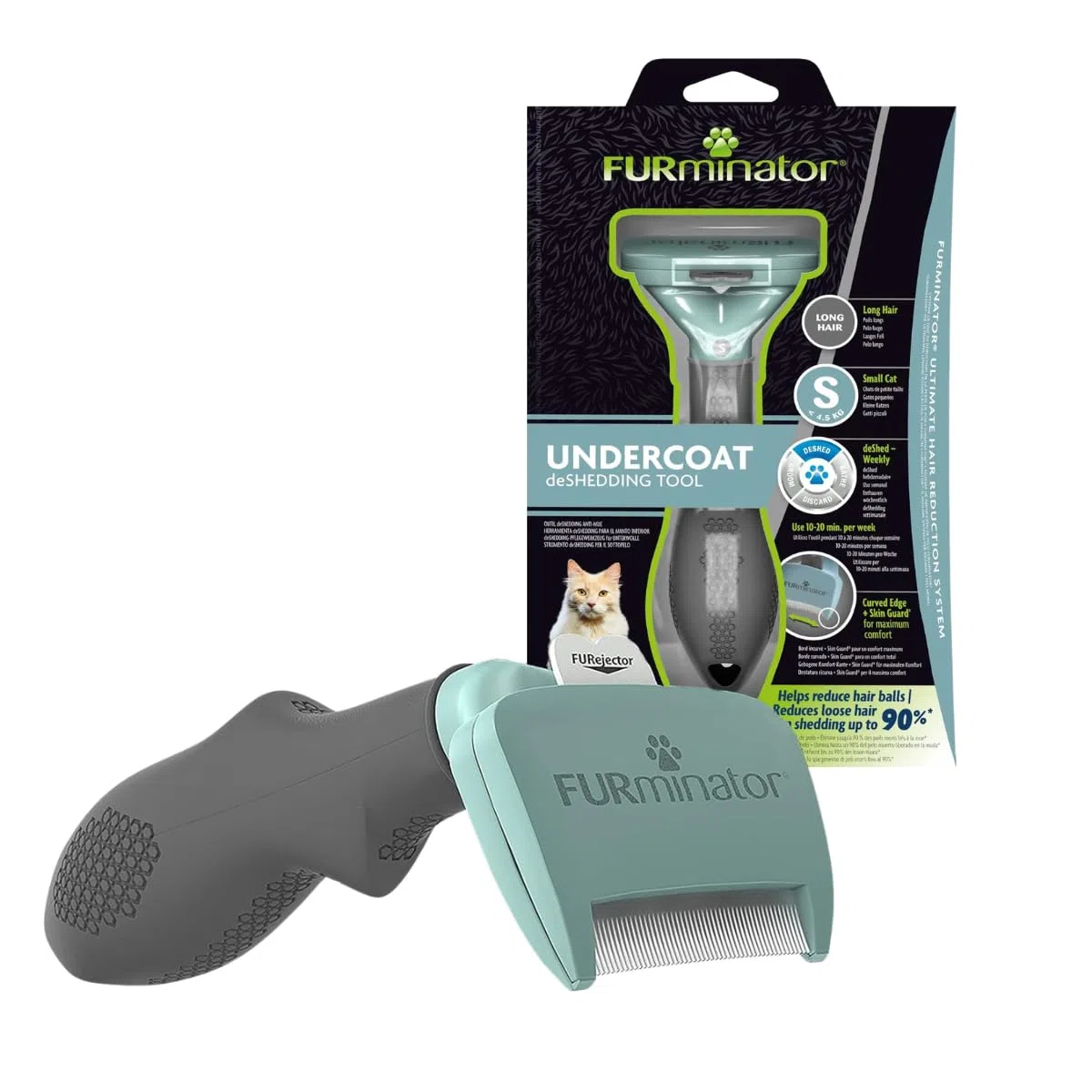 FURminator deShedding Tool Gatto taglia S Pelo Lungo - Spazzola per Gatti di piccola taglia per rimuovere il sottopelo - Design migliorato