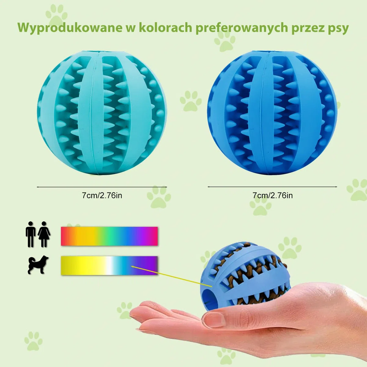 DEWEL Palla per cani giocattolo interattivo per cani giocattolo dispenser per dolcetti per animali domestici palla dentale indistrut tibile palla per la pulizia dei denti (Blu-Verde, 7CM-2PCS)