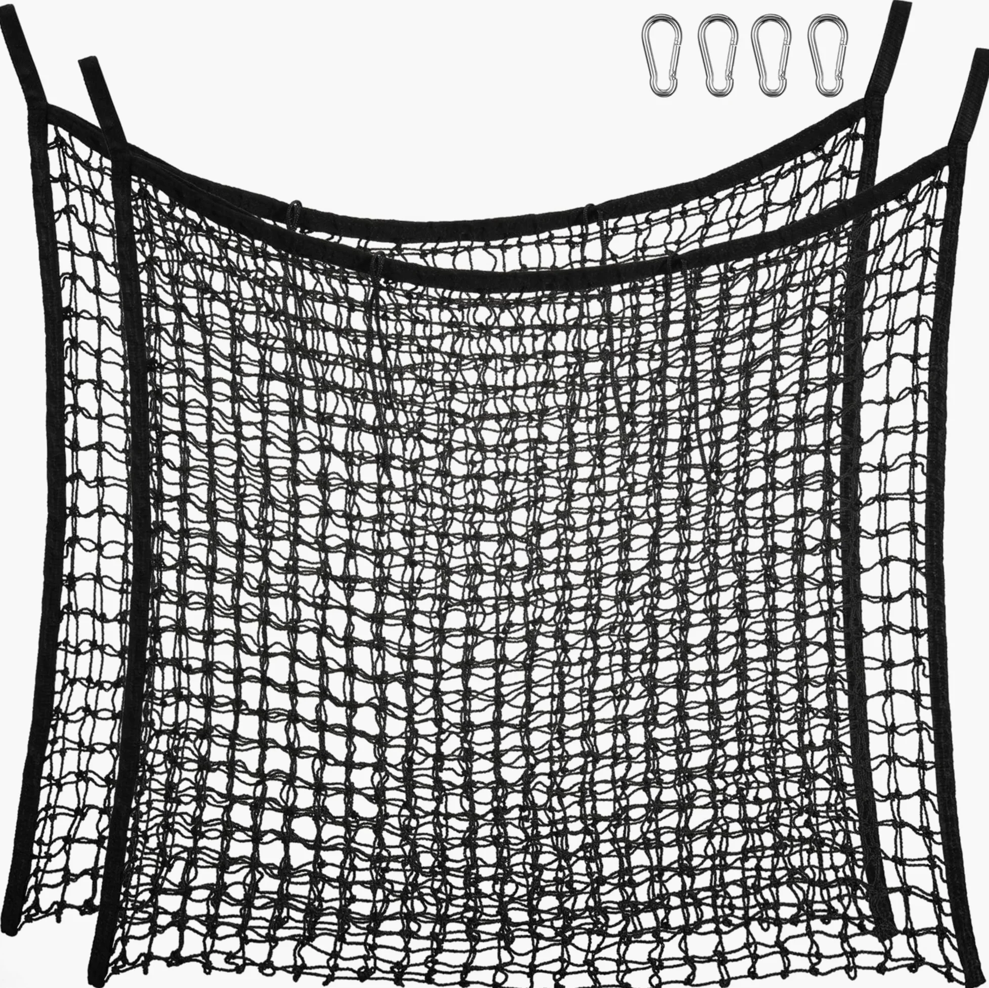 Navaris Rete da Fieno per Cavalli - Set 2X Reti per Alimentazione Lenta 80 x 90 cm - Slow Feeder per Mangiatoia Cavallo con Moschettoni - Maglia 3 x 3 cm - capacità 10 kg - Nero