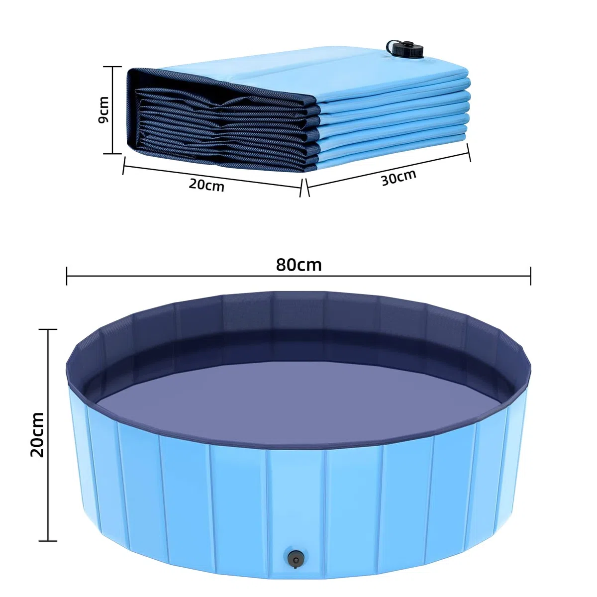 Piscina pieghevole per cani grandi e piccoli, da 80 x 20 cm, in PVC, piscinetta per cani, vasca per cani per interni, blu
