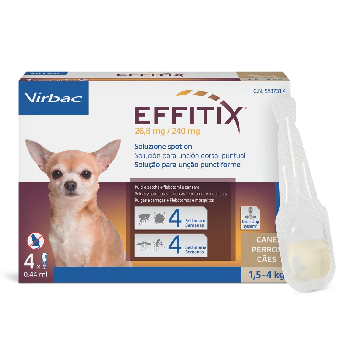 Virbac Effitix Antiparassitario per Animali Domestici 4 Pipette 0.05 Pounds Senza Profumazione