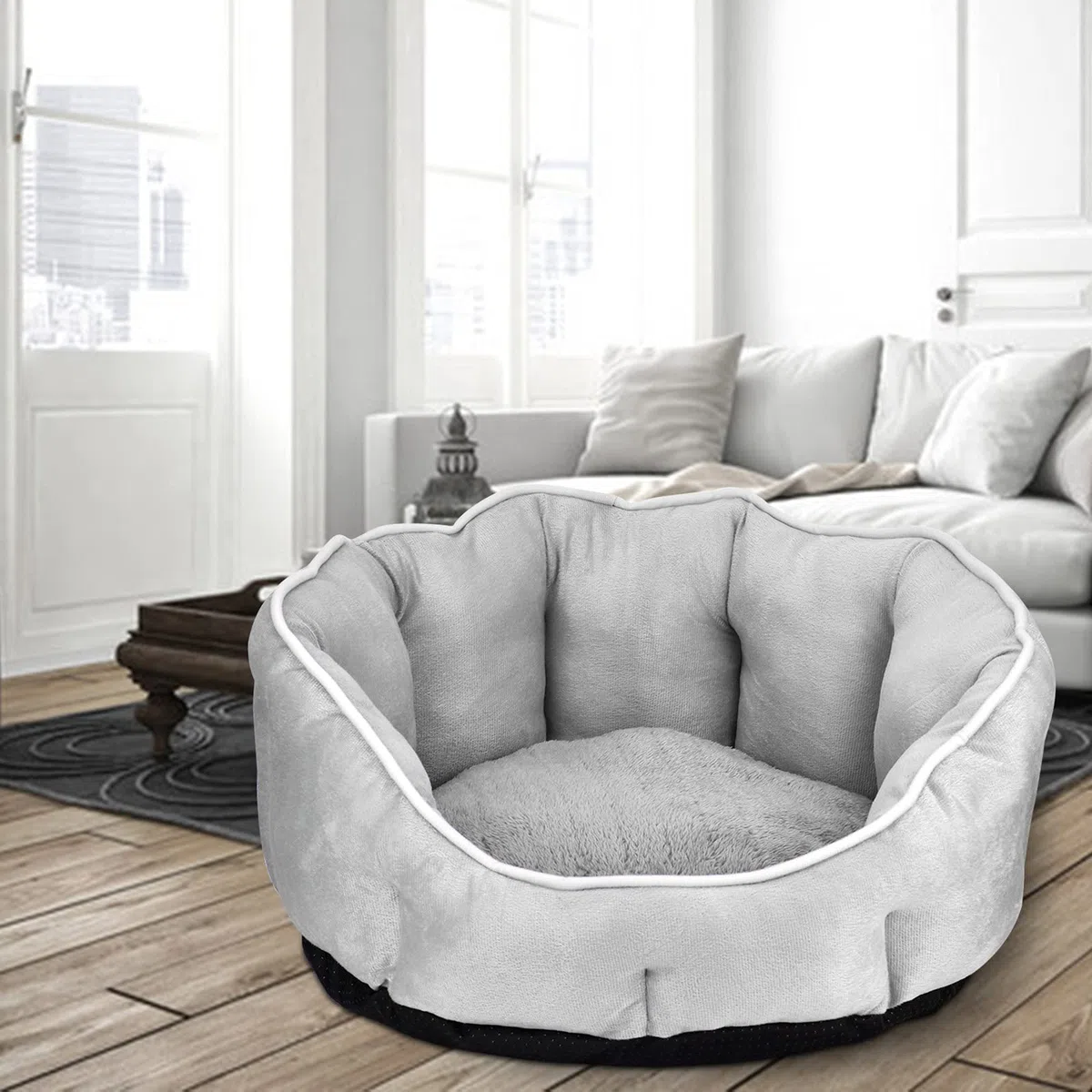 Queta Cuccia per cani, cuccia per cani e gatti, in peluche, morbida, 46 x 46 x 23 cm (grigio)
