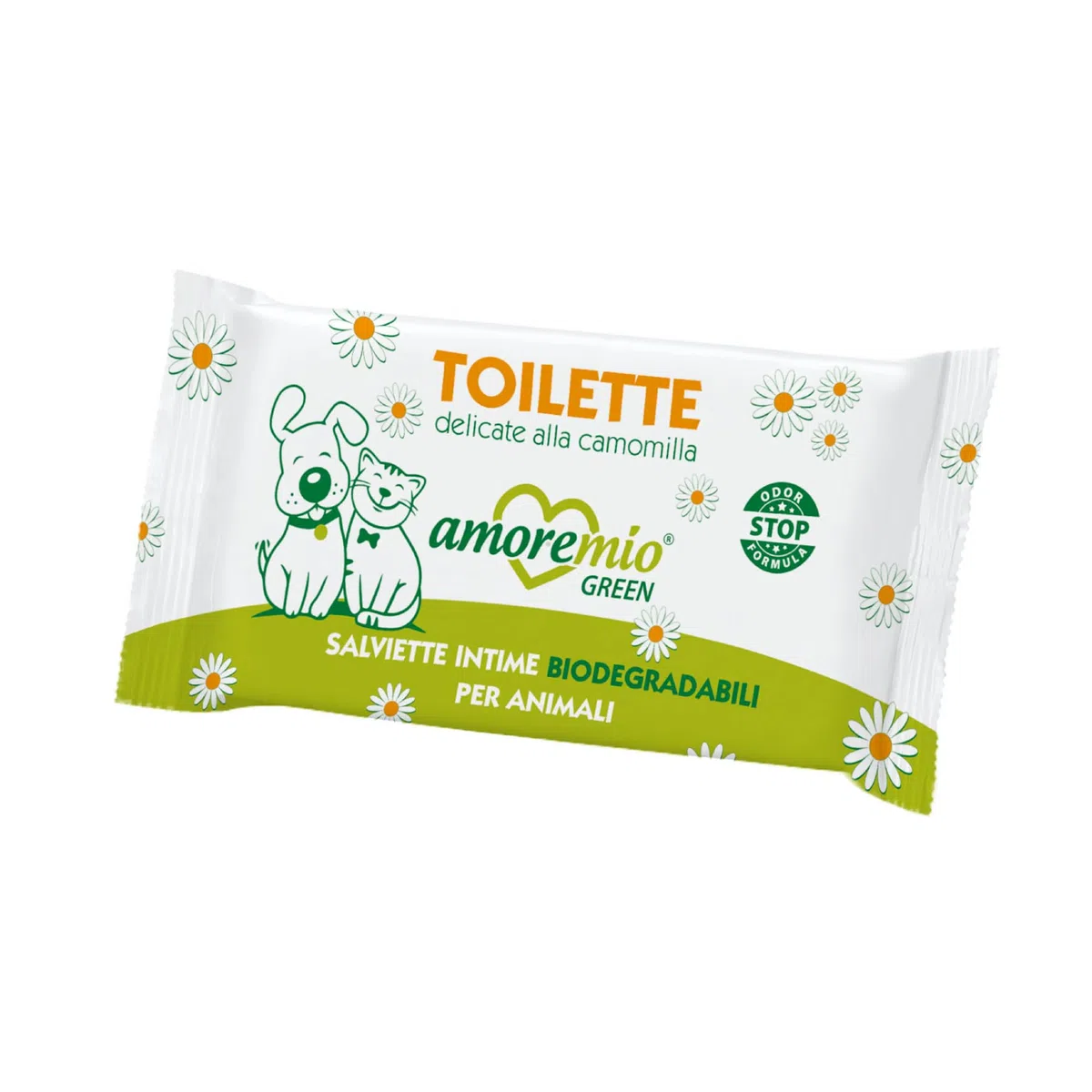 AMORE MIO | 300 Salviette Toilette alla Camomilla per Cani e Gatti, Igienizzanti e Purificanti, Lenitive e Antiodore, Intime Biodegradabili per Animali 19x13 cm - 10 Confezioni da 30 Salviettine