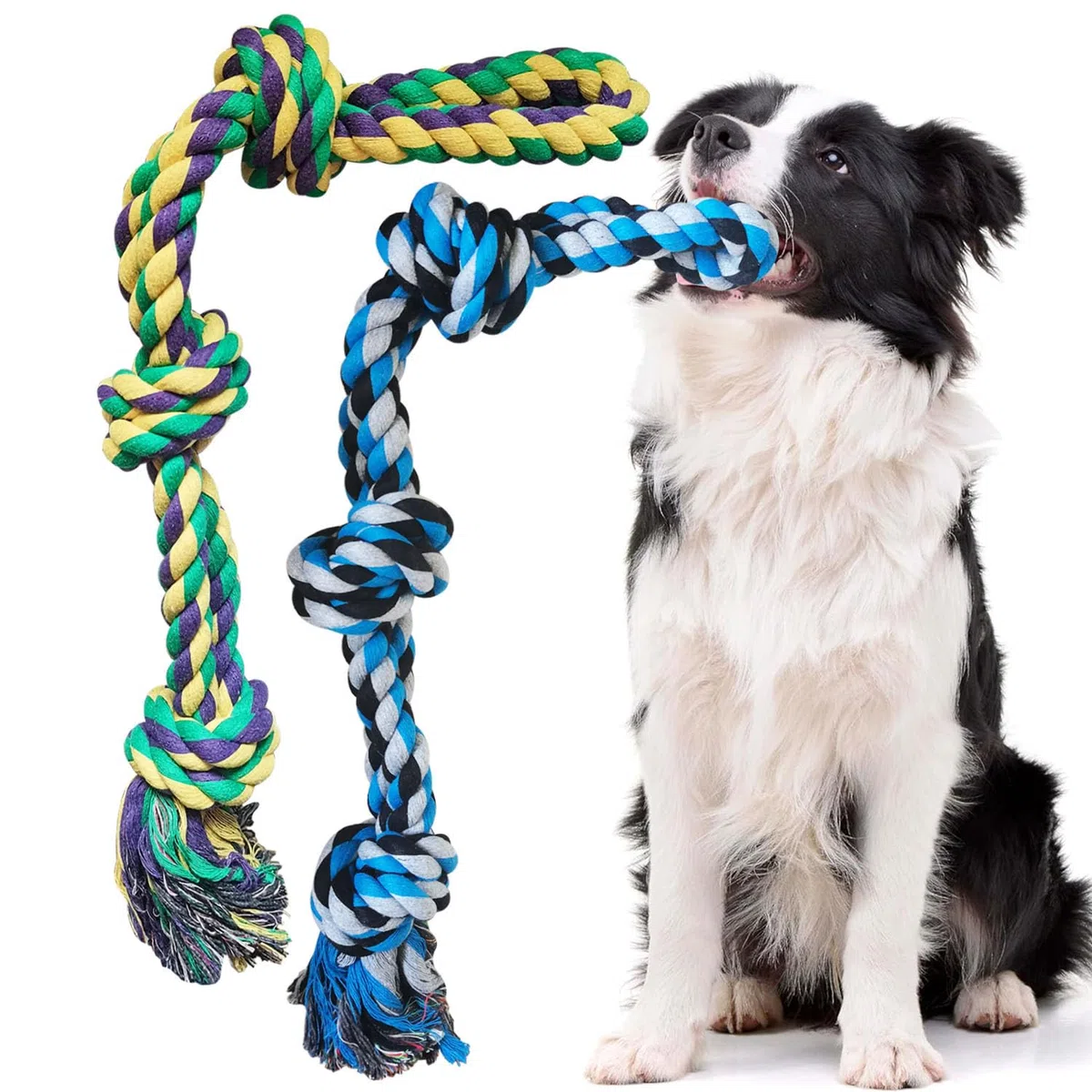 Corda da Gioco per Cani in Puro Cotone, 3 Nodi, 55 CM/390g, Confezione da 2 Giocattoli Indistruttibili da Masticare per Tiro
