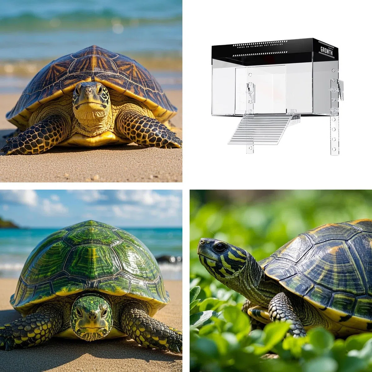 Piattaforma Per Tartarughe Con Rampa Sopra Vasca, Area Di Bagno Solare Per Tartarughe Con Zona Di Risalita, Copertura Habitat Con Gabbia Per Osservazione Animali E Terrario Acquatico