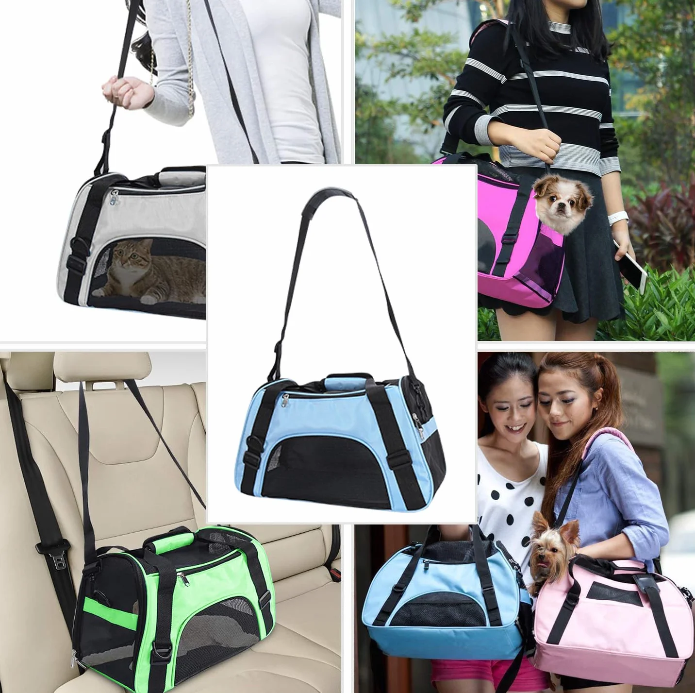 Trasportino da Viaggio per Animali Domestici Criceti Conigli Cani, Borsa Portatile per Animali Domestici Morbida Omologata Dalle Compagnie Aeree (M - 47x27x28 CM for Max 5KG Pet, Blu)