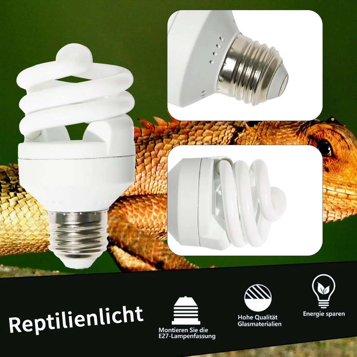 LUCKY HERP Lampadina UVA UVB per Rettili, Lampada UVB Tartaruga Terrestre 9W 10.0, MINI Terrarium Lampe per Rettili Draghi Barbuti