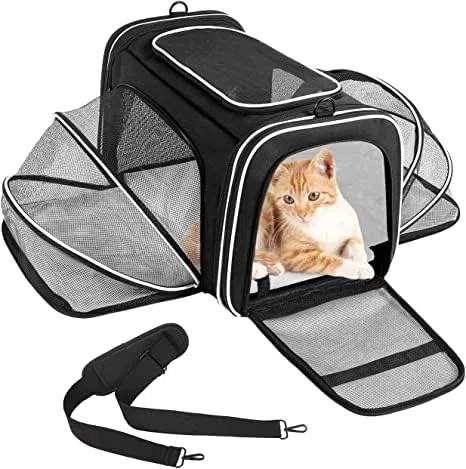 Trasportino per Cani e Gatti Espandibile, Trasportino per Animali Approvato Dalla Compagnia Aerea per Viaggio in Auto, Aereo, Treno