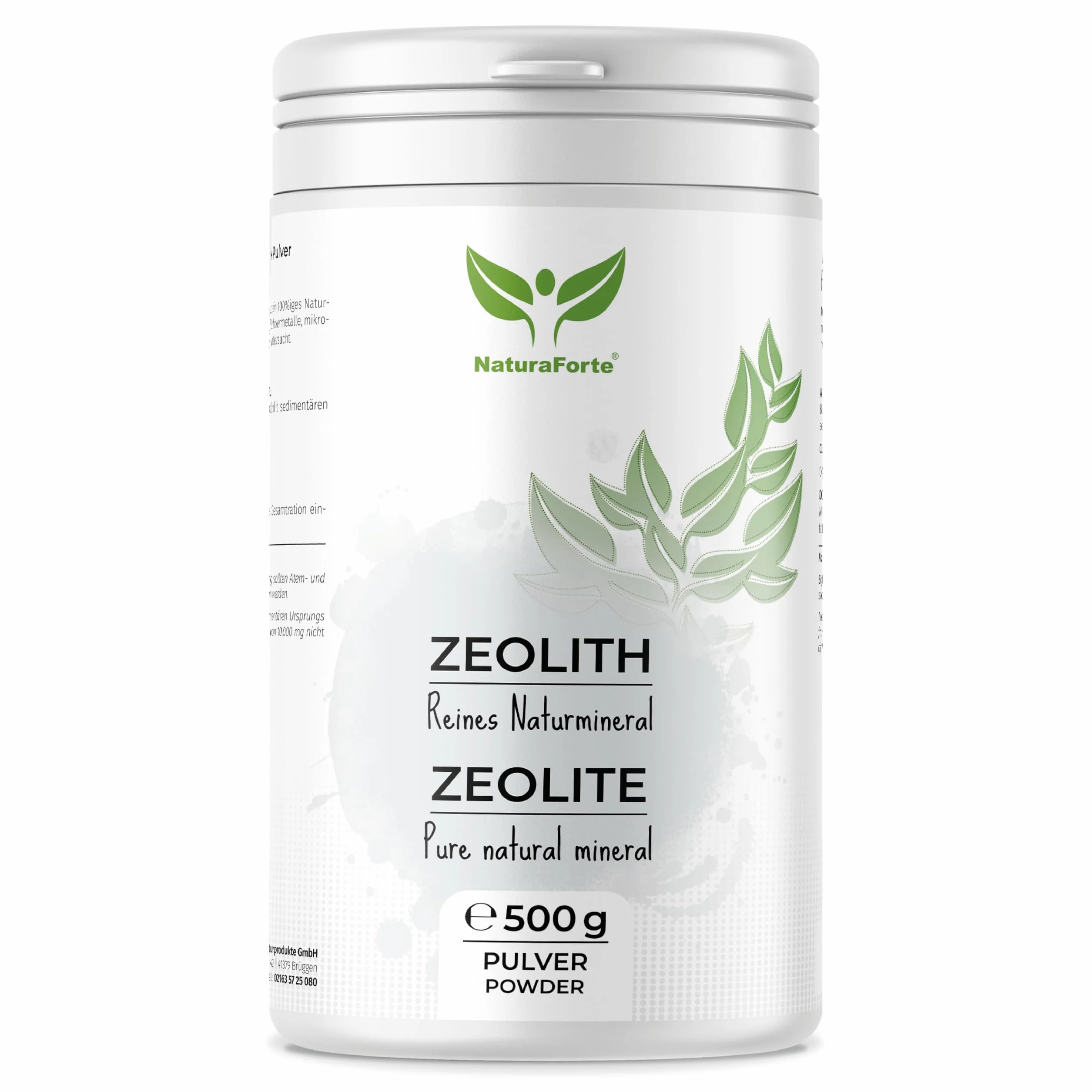 NaturaForte Zeolite in Polvere 500g - Clinoptilolite 92%, Terreno Extra fine in qualità Premium, Senza additivi, Roccia vulcanica Pura e Naturale, Testata e controllata in Germania