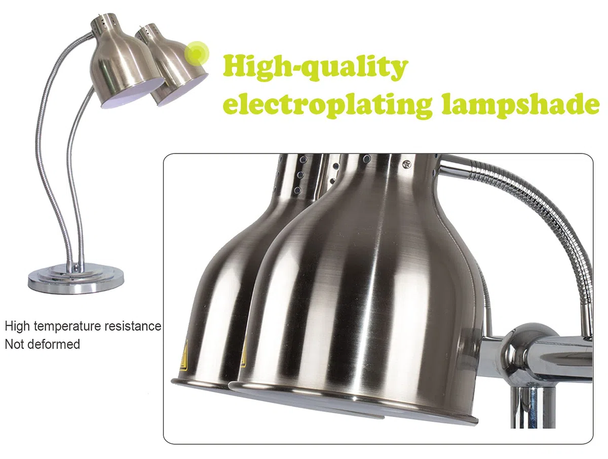 Lampada a Calore Alimentare Commerciale Doppia Testa Scaldavivande, Lampade Riscaldanti Buffet Esibire Scalda Vivande per Cibo Riscaldante, Paralume Regolabile