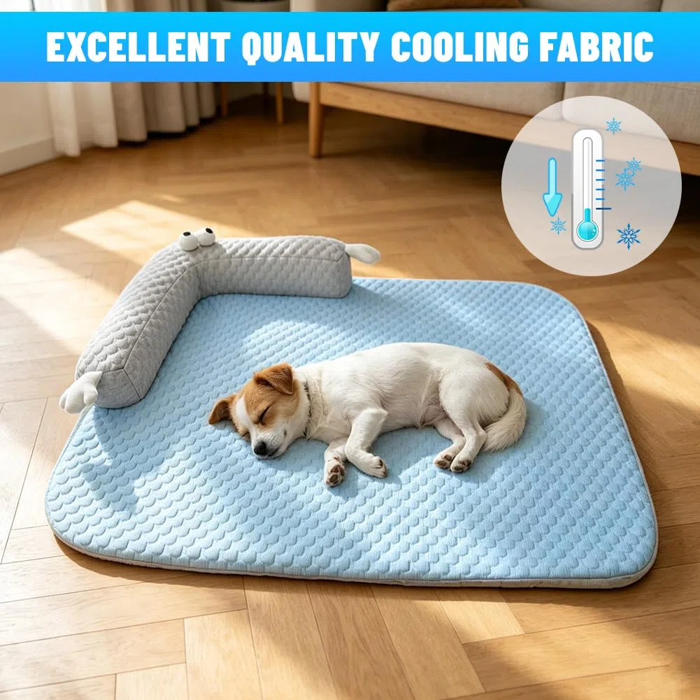 Tappetino refrigerante per cani e gatti, 60 x 45 cm, con cuscino a forma di U, cuccia rinfrescante, lavabile, tappetino rinfrescante senza acqua/elettricità (blu, 55 x 40 cm)