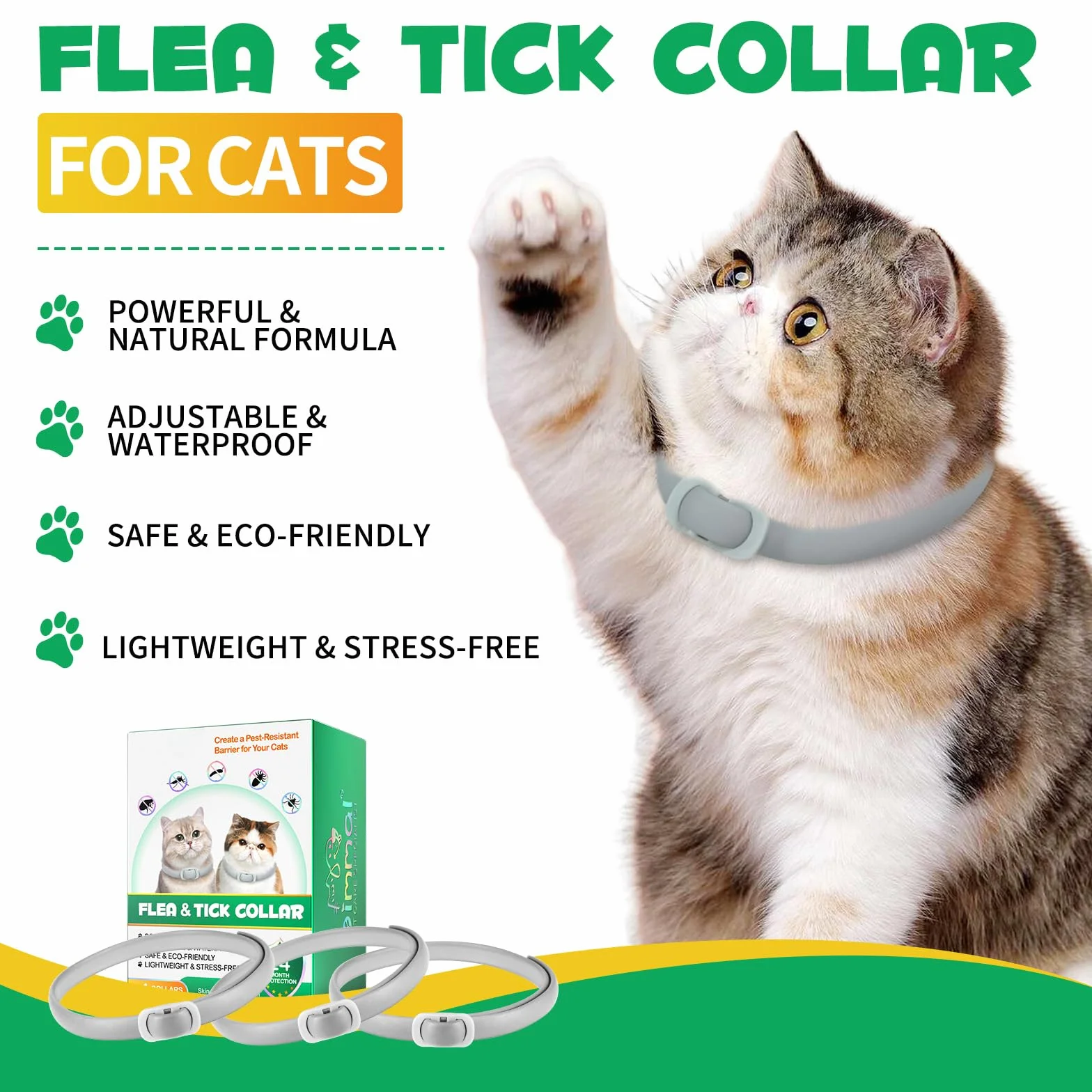 Collare Antiparassitario per Gatti, Collare Antipulci Gatto - 24 Mesi di Protezione Effettiva (4 Pezzi) (Grigio, 4 Pezzi)