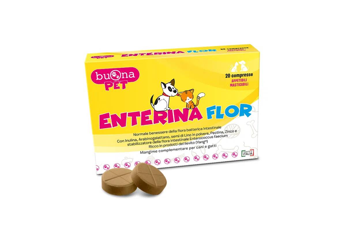 Buona Pet Enterina Flor 20 Cpr di Mangime Complementare per Cani e Gatti, Favorisce il Benessere della Flora Intestinale con Probiotici e Prebiotici, Inulina di Cicoria, Zinco e Pectina, Made in Italy
