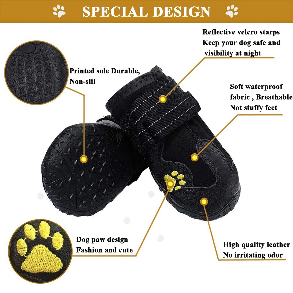 4 Pezzi Stivali per Cani,Scarpe Antiscivolo per Cani,Resistente Impermeabili con Cinghie Regolabili Riflettenti per Cani Media e Grande