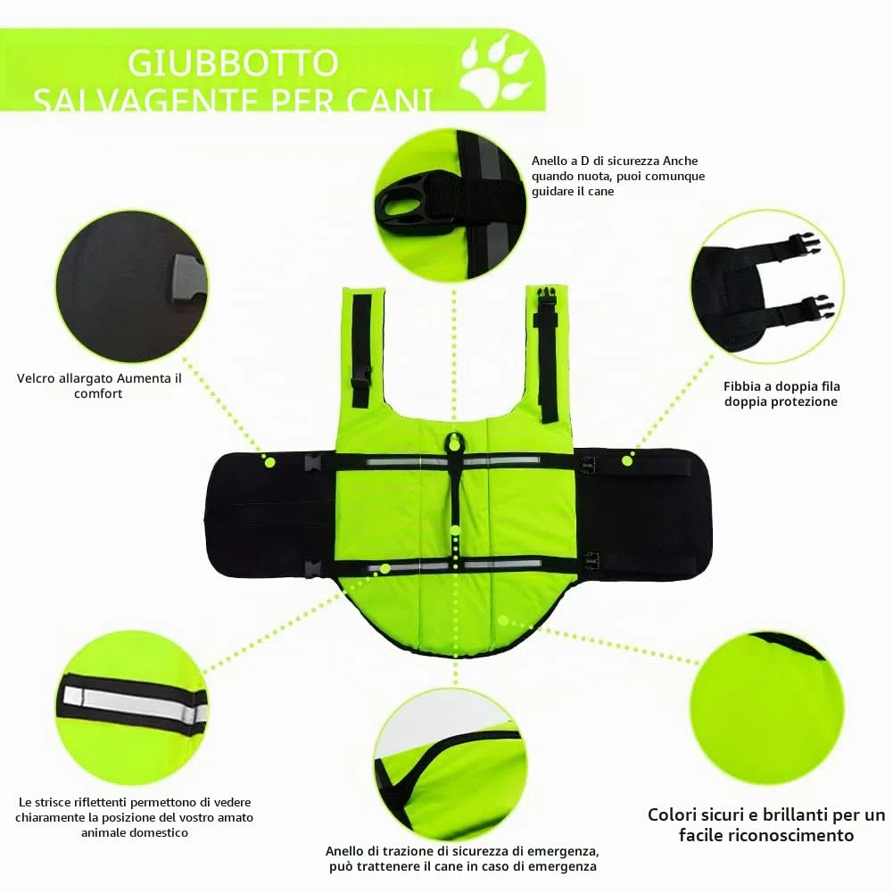Giubbotto di salvataggio per cani, piccolo, per cani con forte galleggiamento per il salvataggio di emergenza (verde M)
