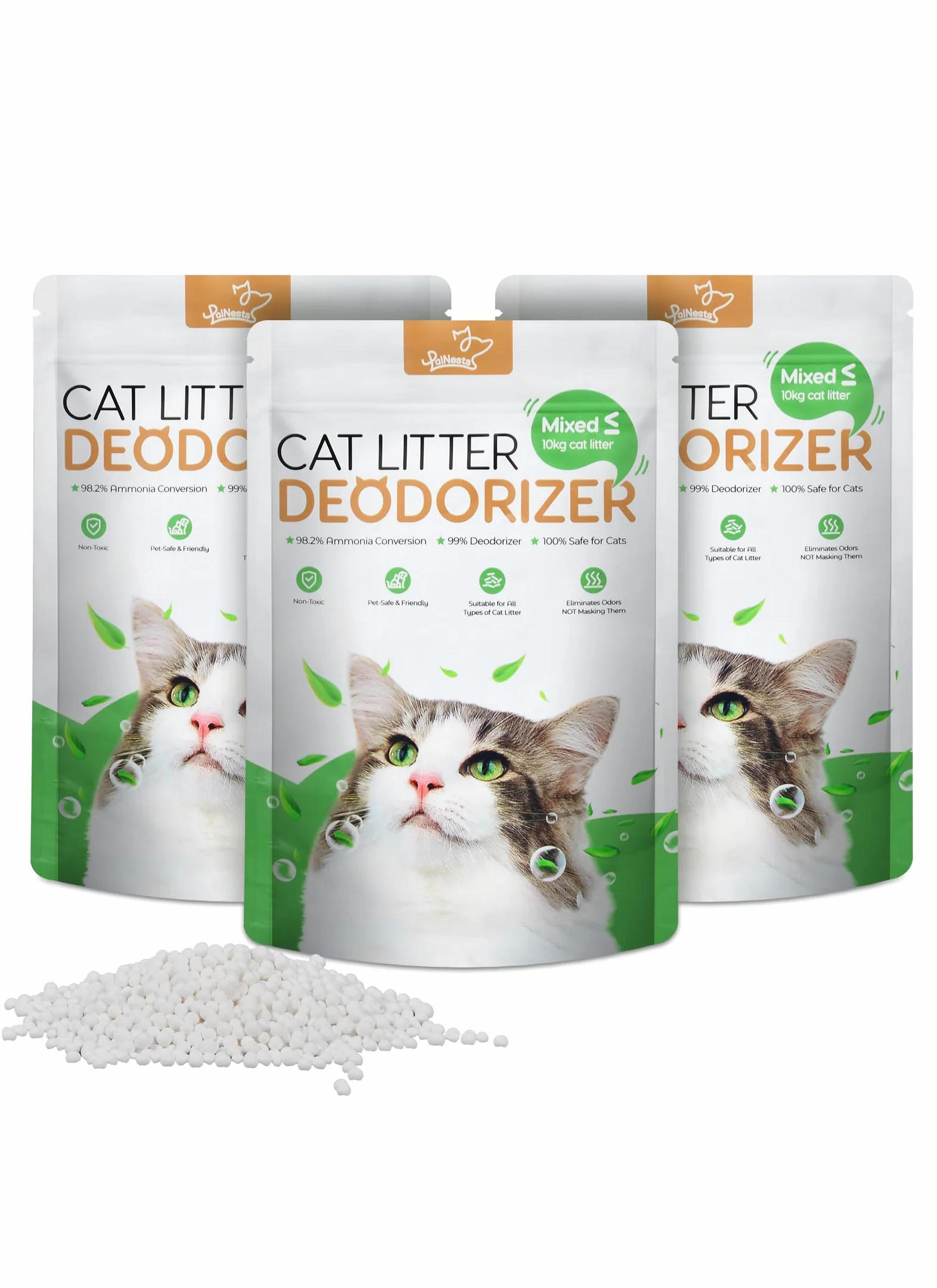 Deodorante per Lettiera per Gatti, Aop Eliminatore di Odori per Lettiera per Gatti Naturale, Neutralizzatore di Odori Inodore, Controllo Efficace Degli Odori Lettiere Gatti, 3 Pezzi