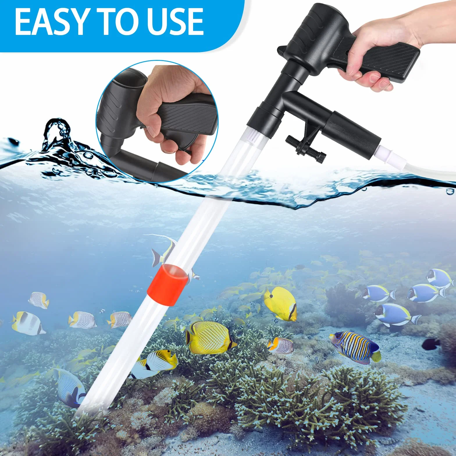 Aspirapolvere per Acquario, Sifone Aspirarifiuti Kit per la Pulizia della Ghiaia dell’Acquario con Ugello Lungo, Pompa Sifone Acquario per Pulizia Fondo Acquario